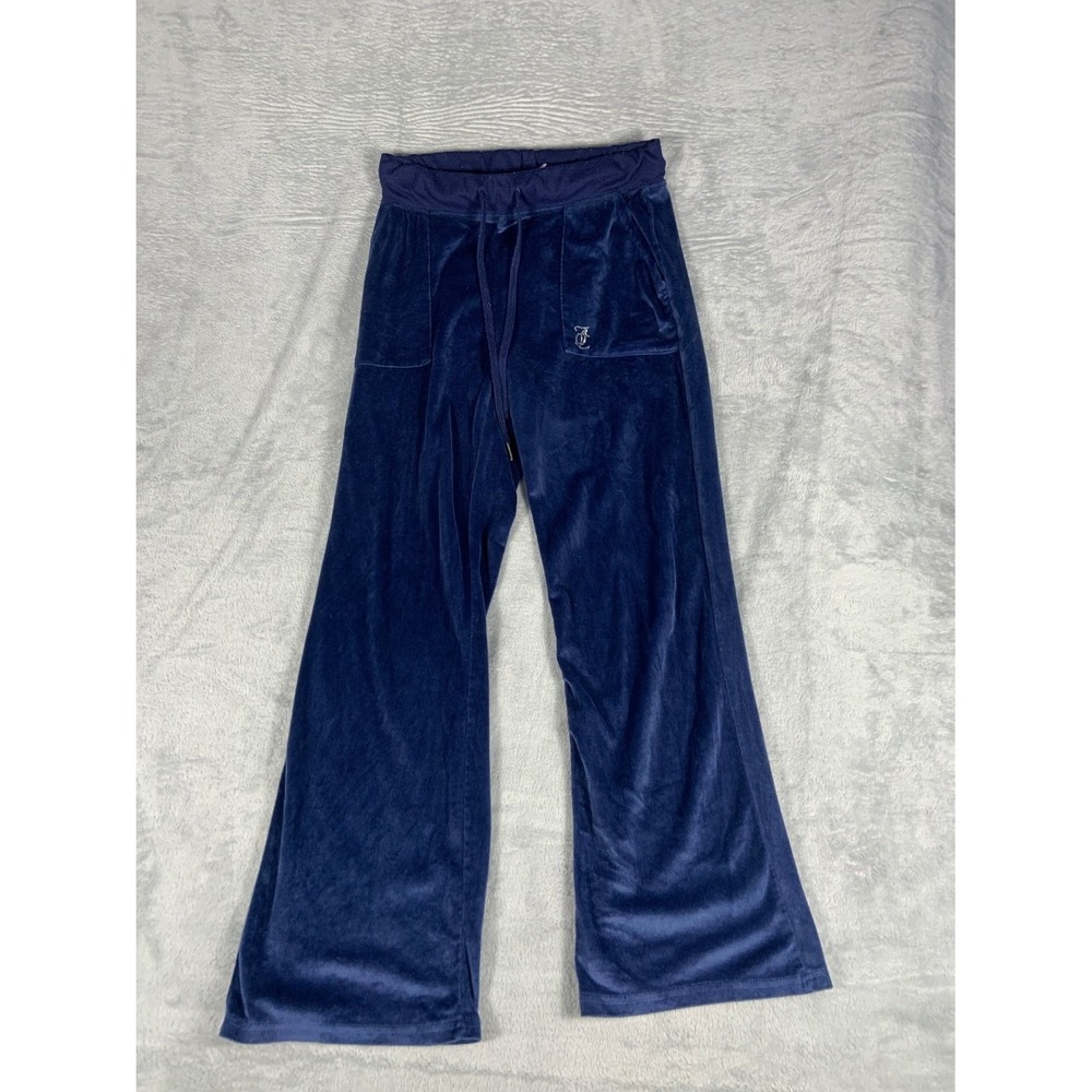 Juicy Couture Track Pants Womens M Blue Rhinestone Logo Flare Lounge velour